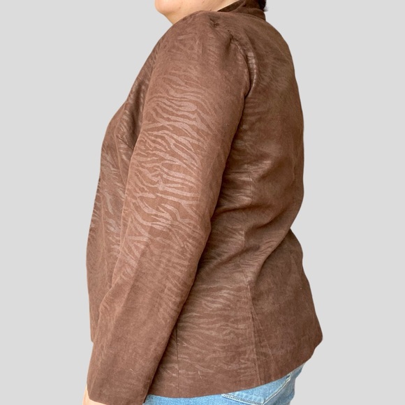 Vintage earthy indie faux suede zebra print lightweight blazer - Picture 3 of 9